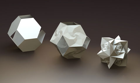 Варьируя пропорции треугольников, составляющих спидрон, можно до неузнаваемости изменить рельеф поверхности (иллюстрация с сайта szinhaz.hu).