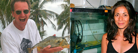 Слева — профессор Питер Уэйнрайт с рыбой. Справа — Рита Мета. Она его аспирантка, поэтому сфотографирована без рыбы (фото с сайта eve.ucdavis.edu).