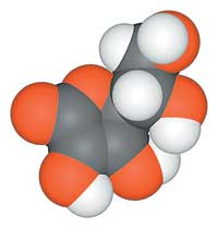 Модель молекулы витамина С. Черный - углерод, красный - кислород и белый - водород.