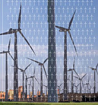 Таким полем обычных ветряков разработчики Maglev Turbine иллюстрируют теоретическую мощность своего колосса (иллюстрация Maglev Wind Turbine Technologies).