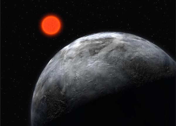 С апреля этого года, когда стало окончательно ясно, что одна из планет в системе звезды Глизе 581 находится в зоне жизни, рисунки штатного художника Европейской организации астрономических исследований в Южном полушарии (ESO), изображающие восход красного карлика Глизе 581 на планете Глизе 581 с, обошли сайты сотен информационных агентств. Иллюстрация: ESO
