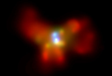 Центр галактики NGC 6240 в рентгеновском диапазоне, снятый телескопом Chandra. С этого примечательного кадра началось многолетнее расследование, ключ к которому, кажется, учёные подобрали только теперь (фото S.Komossa, G.Hasinger (MPE) et al., CXC, NASA).