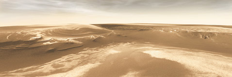 
Реконструкция края марсианской полярной шапки (иллюстрация NASA/JPL/Arizona State University, R. Luk).