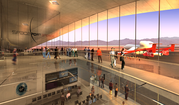 Пассажирский терминал нового космопорта (иллюстрация Spaceport America).