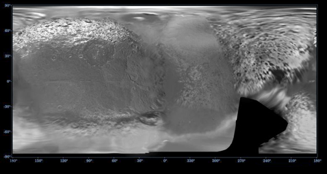 Нет, это не яичница, которая упала из сковородки на пол. Это карта Япета, сделанная аппаратом Cassini в стародавние времена — в декабре 2005-го. Деталей, как видите, на ней можно обнаружить немного (фото NASA/JPL/Space Science Institute).