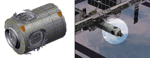 Схема отсека Harmony и его положение на американском лабораторном модуле, где он должен оказаться после визита челнока (иллюстрации NASA).