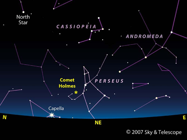 Комета 17P/Holmes на небе. Фото с сайта www.skyandtelescope.com.