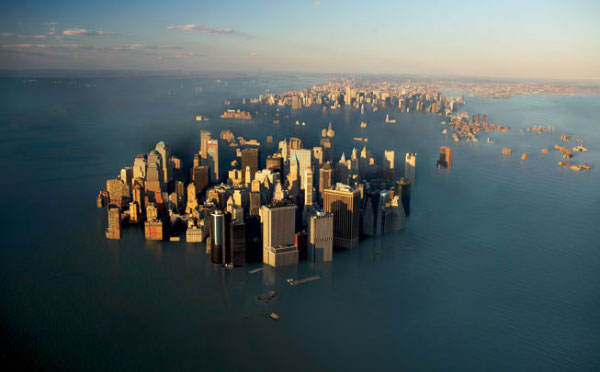 Подъем уровня Мирового океана при дальнейшем потеплении и таянии ледников может привести к такой, пока еще фантастической, картине. Манхэттен под водой. Изображение с сайта www.city-data.com.