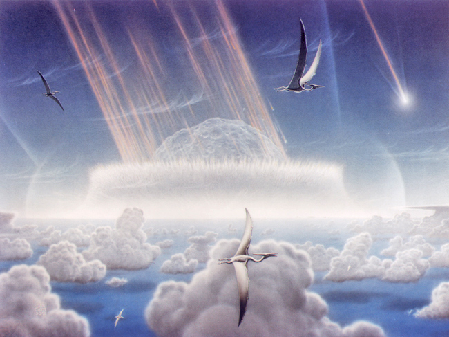 Удар астероида, оставившего кратер на полуострове Юкатан, если не погубил динозавров, то, во всяком случае, сильно изменил климат Земли (иллюстрация NASA).